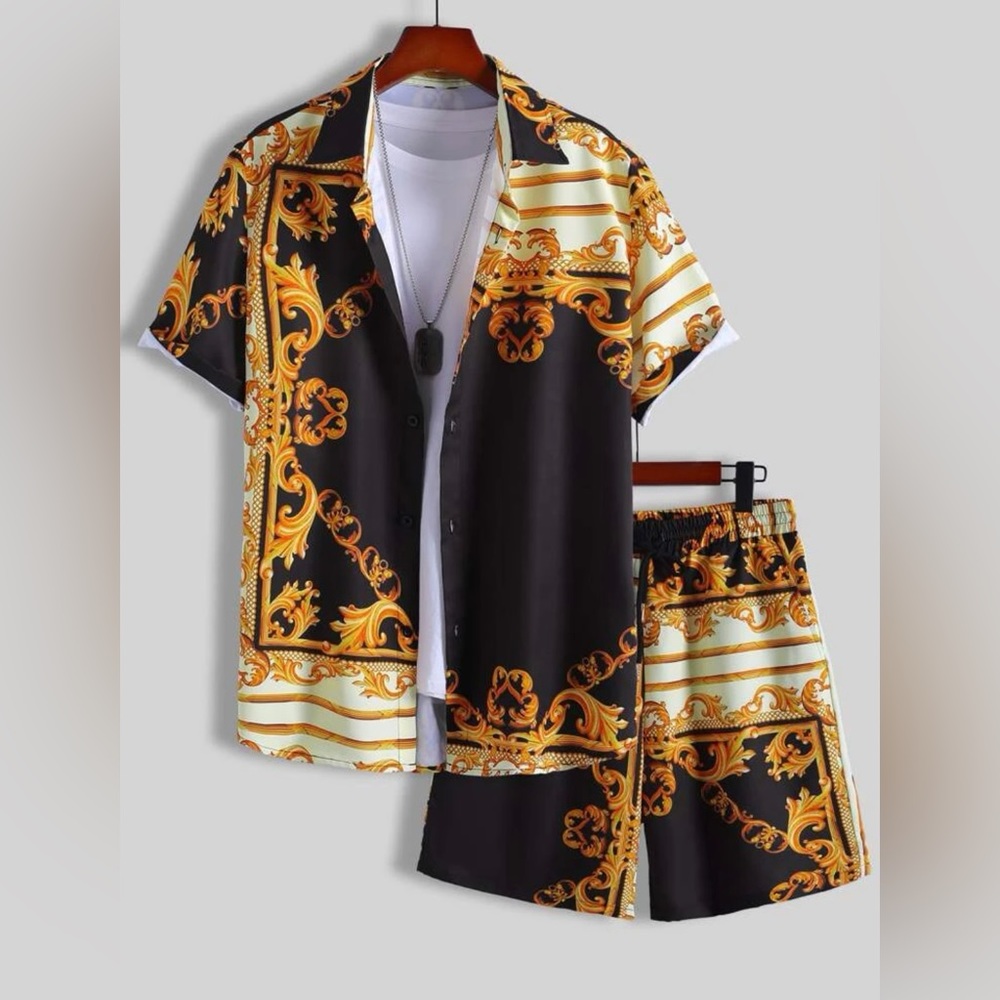 Two Piece Baroque Print Shirt & Shorts